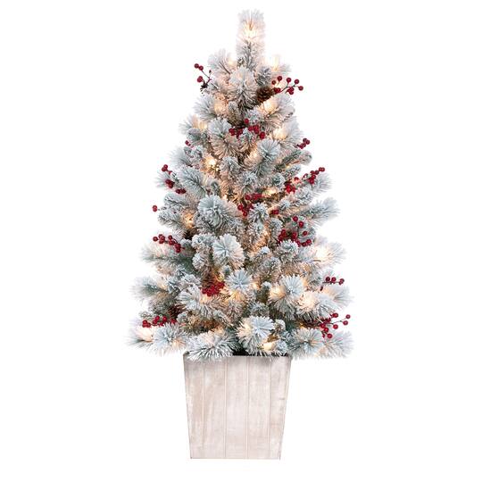 Haute Decor 4ft. Pre-lit Frosted Ashcroft Fir Potted Tree